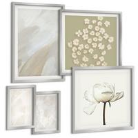 BILDER SET 5er Set - 50x50 cm & 20x30 cm & 40x60 cm Silberner Rahmen - Blumen, modische Boho-Texturen - Silberfarben, Kunststoff (40/60cm) - TULUP