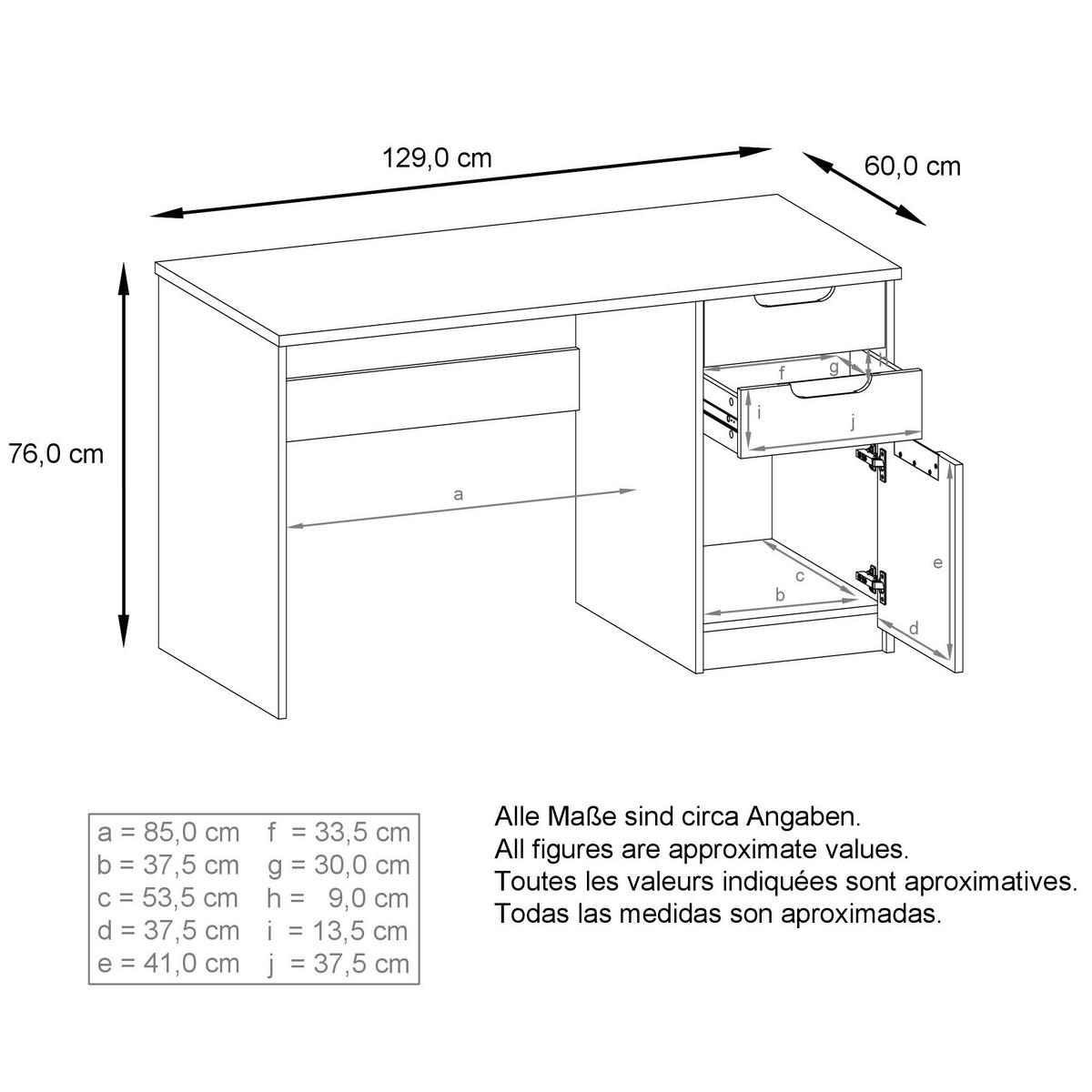SCHREIBTISCH Logan Fronten in Eiche Nordic - Silbereichenfarben, Holzwerkstoff (60/129/76cm) - Vladon