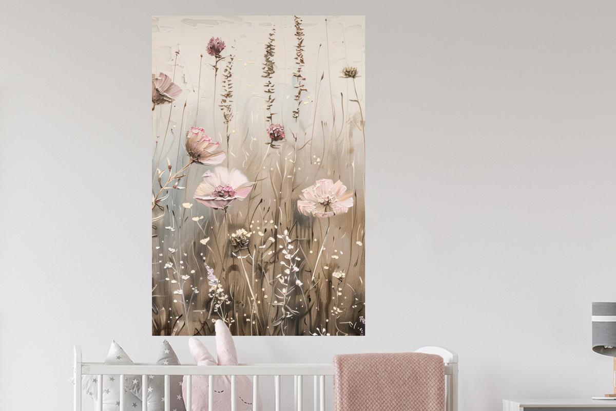 WANDTATTOO Blumen - Rosa - Modern - Beige Wandaufkleber 80x120 cm - Beige, Kunststoff (80/120/0.1cm) - MuchoWow