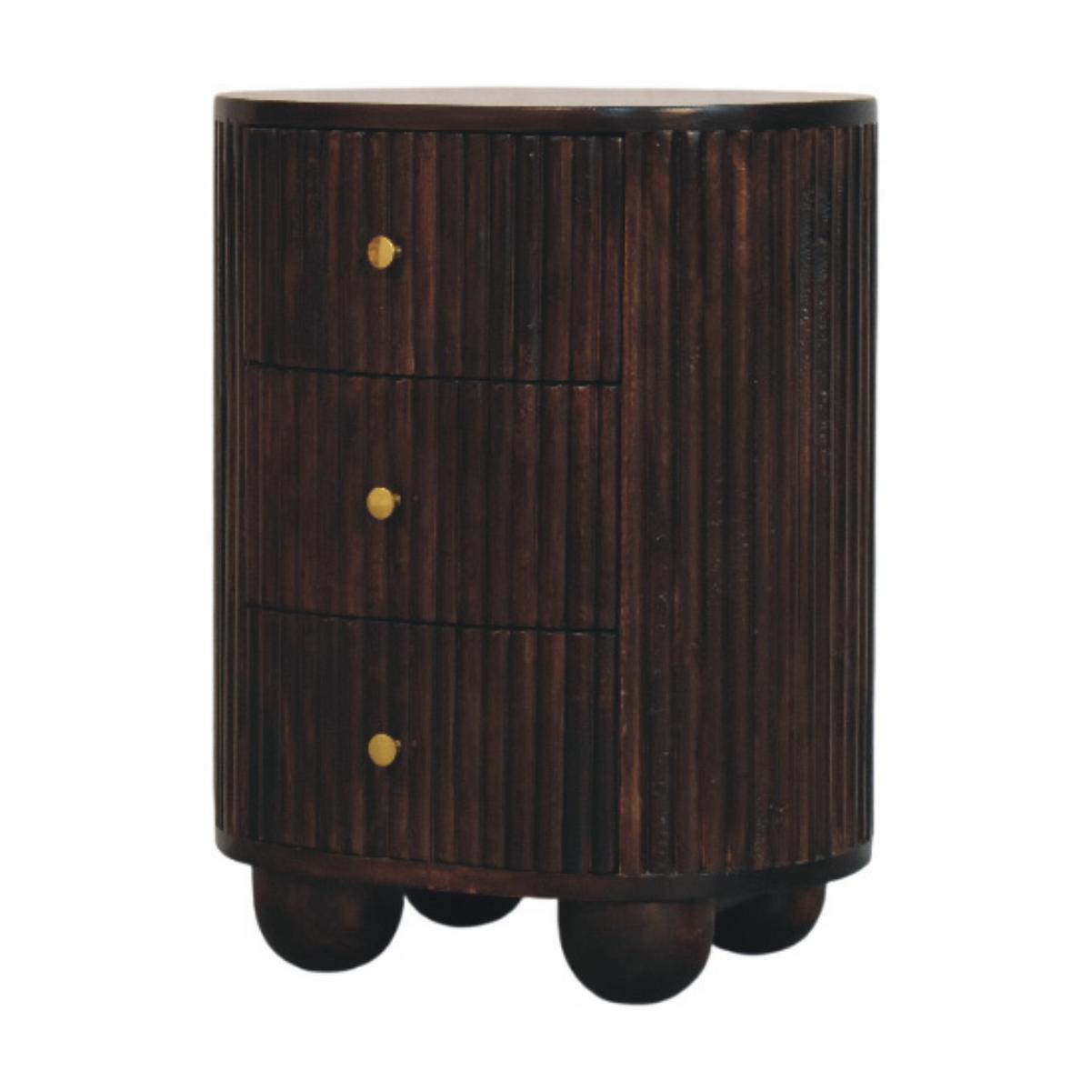 NACHTKASTEN Geschwungen Geriffelt, 3 Schubladen, Dunkelbraun - Dunkelbraun/Messingfarben, Holz/Metall (45/57/35cm) - Artisan Furniture