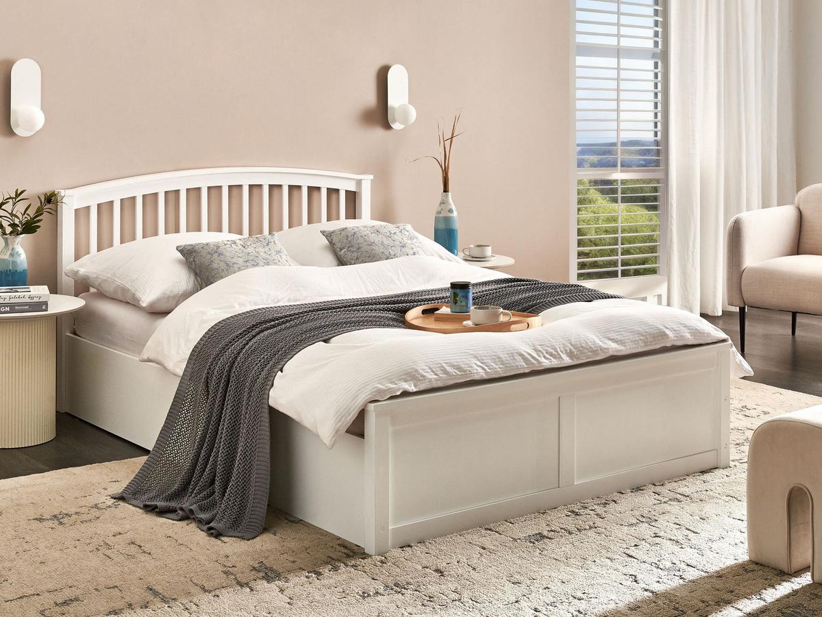 BETT mit Stauraum 140/200 cm Kiefernholz Weiß Clarbec - Weiß, Holz (140/200cm) - Beliani