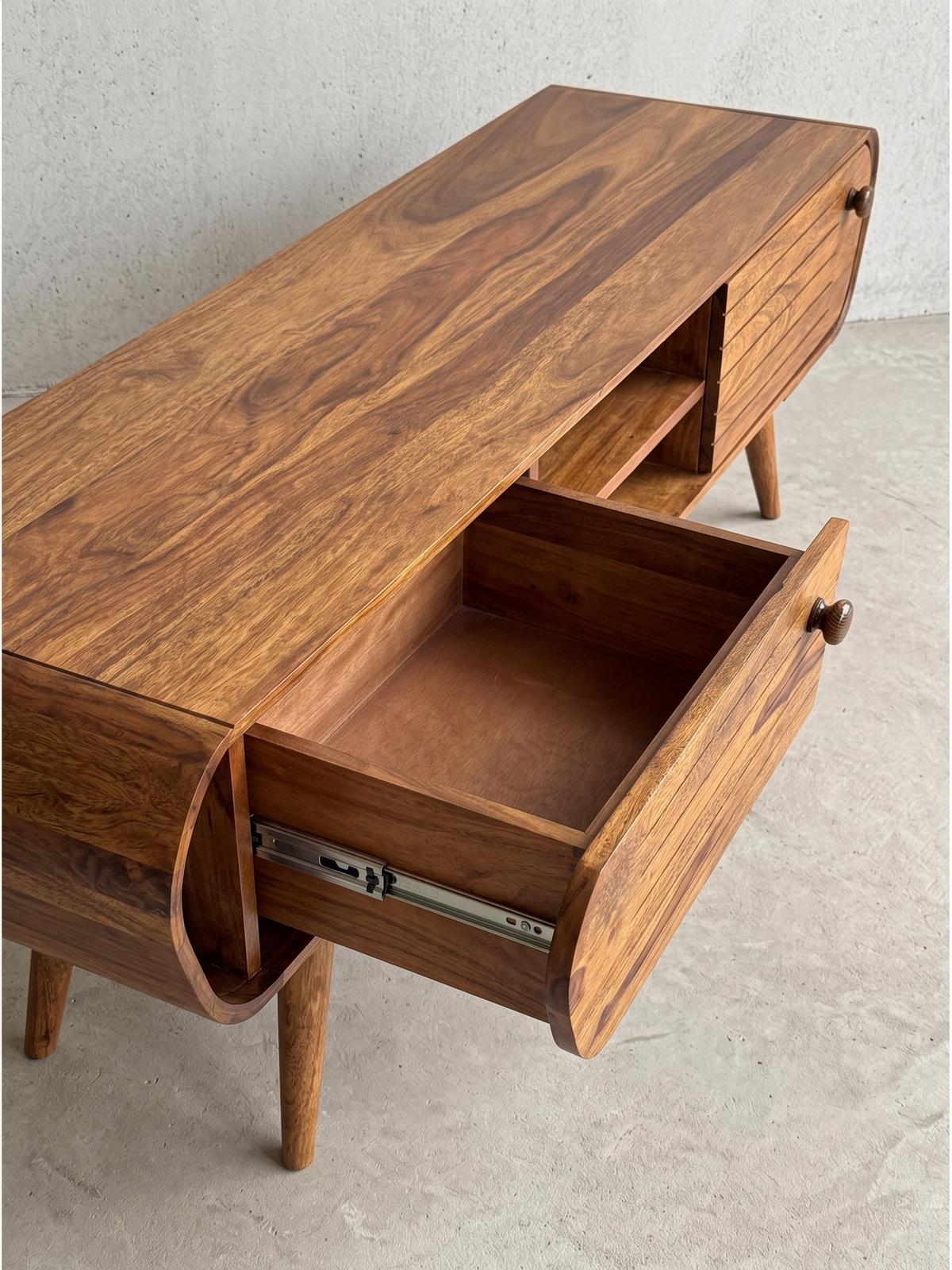 LOWBOARD SCHELDE, Dunkles Massivholz, mit Stauraum, 160 x 45 x 50 cm - Dunkelbraun/Braun, Holz (160/50/45cm) - KADIMA DESIGN