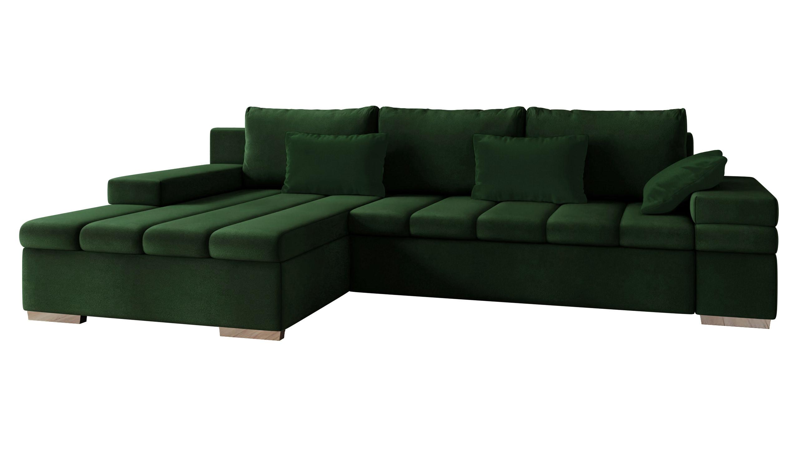 ECKSOFA Bangkok, Seite: Links - Waldgrün/Silberfarben, Holz/Textil (310/175cm) - MIRJAN24