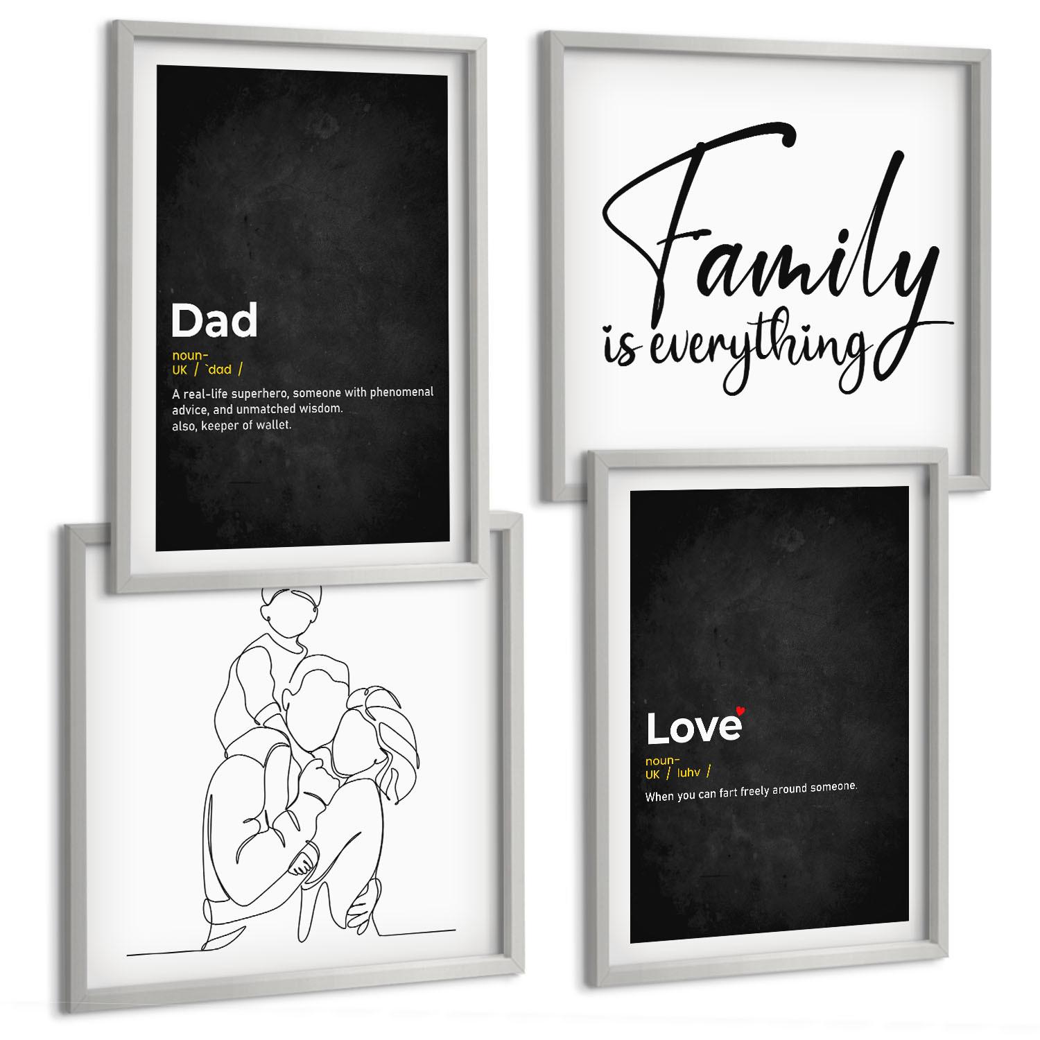 BILDER SET 4er Set - 50x50 cm & 40x60 cm Silberner Rahmen - Definitionen der Liebe in Familienzeichnungen - Silberfarben, Kunststoff (50/50cm) - TULUP