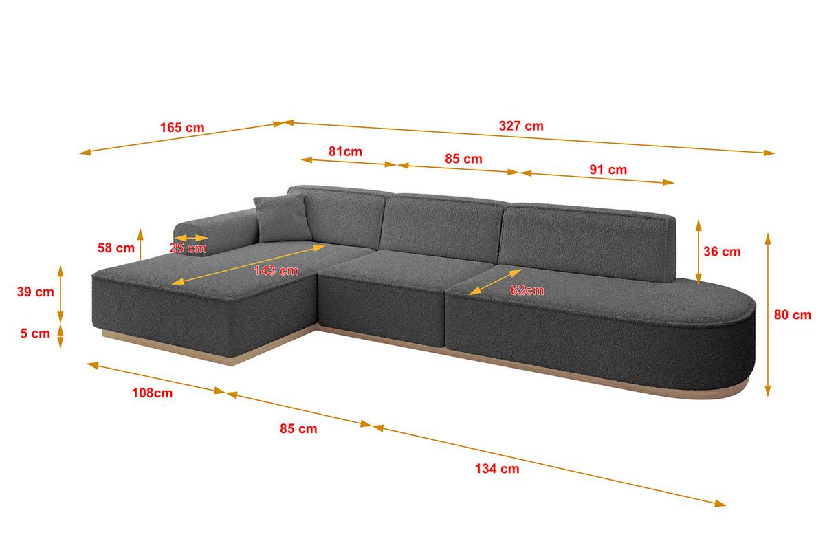 ECKSOFA Ottomane Links IREA-L2 - 327x165x80 cm Grau - Olivgrün, Holzwerkstoff/Textil (327/165cm) - ALTDECOR