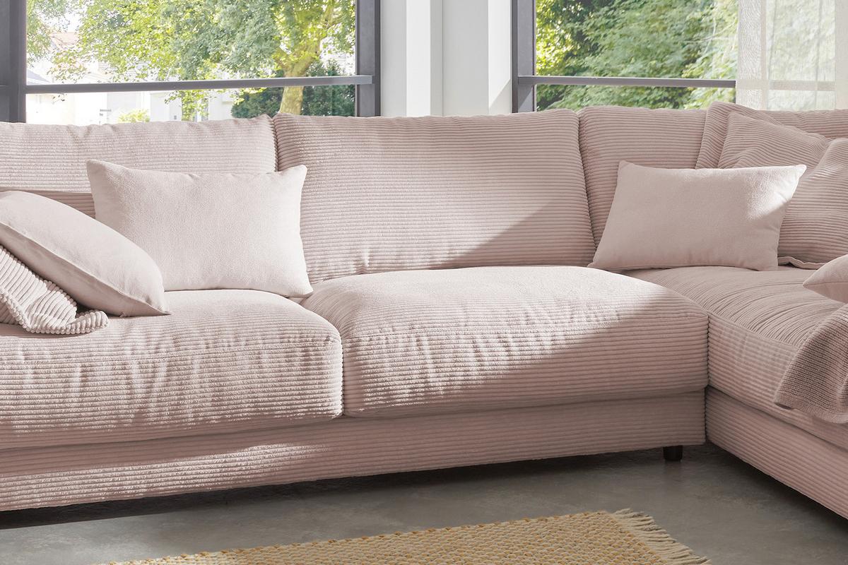 ECKSOFA MADELINE Pink Cord - Schwarz/Rosa, Kunststoff/Textil (325/224cm) - KAWOLA