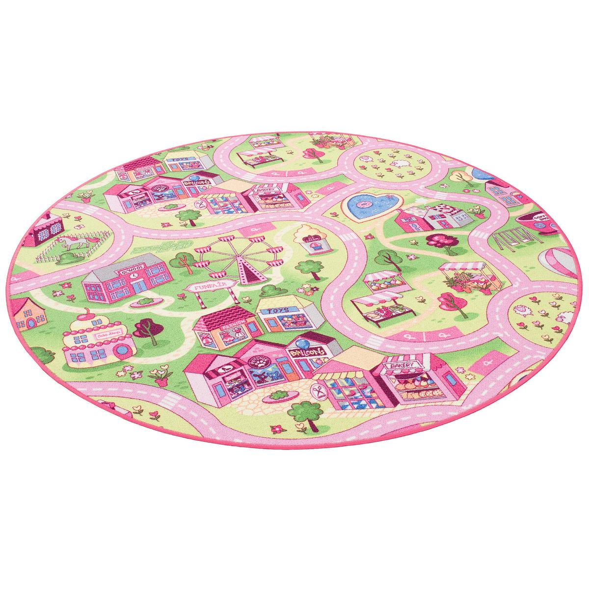 KINDER SPIEL TEPPICH GIRLS VILLAGE RUND - Rosa, Textil (133/133cm) - Snapstyle