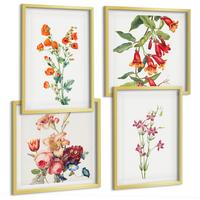BILDER SET 4er Set - 50x50 cm & 40x60 cm Goldrahmen - Blumenmalerei im Retro-Stil - Goldfarben, Kunststoff (50/50cm) - TULUP