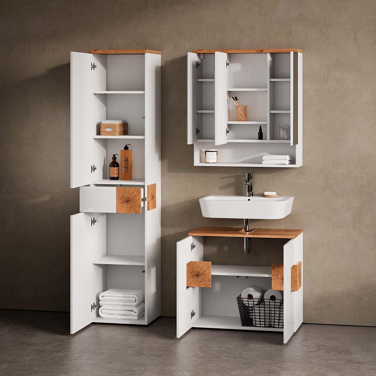 BADSPIEGELSCHRANK Tanaro Weiß 70 x 77.5 cm mit 3 Türen - Weiß, Holzwerkstoff (70/77.5/21.7cm) - Livinity®