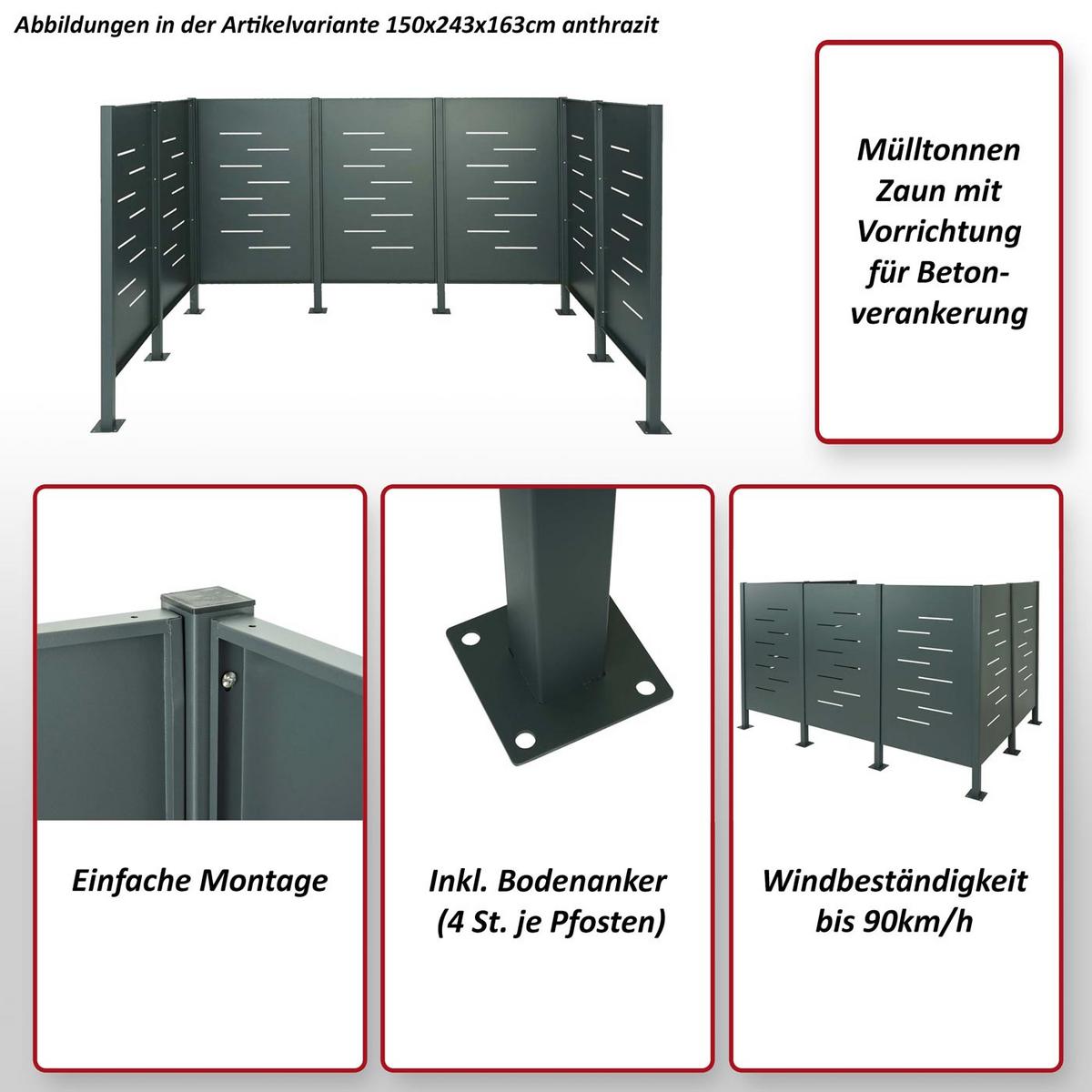 MÜLLTONNEN-ZAUN METALL Silber - Silberfarben, Metall (243/150/163cm) - MCW
