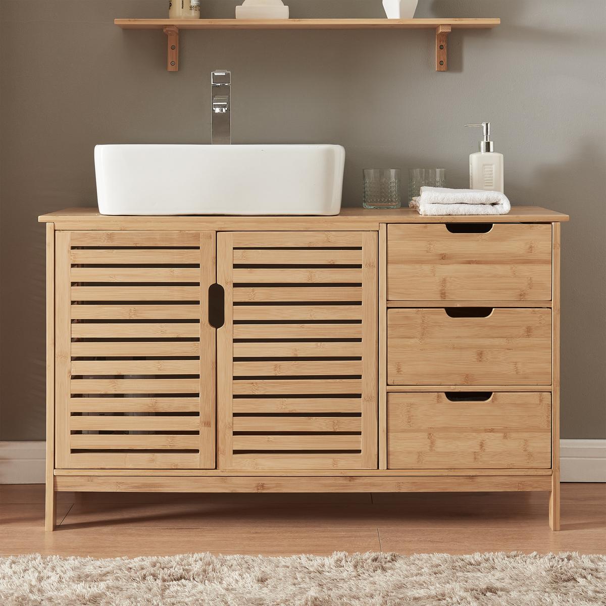 WASCHBECKENUNTERSCHRANK Boksereys - Naturfarben, Naturmaterialen (100/60/35cm) - [en.casa]