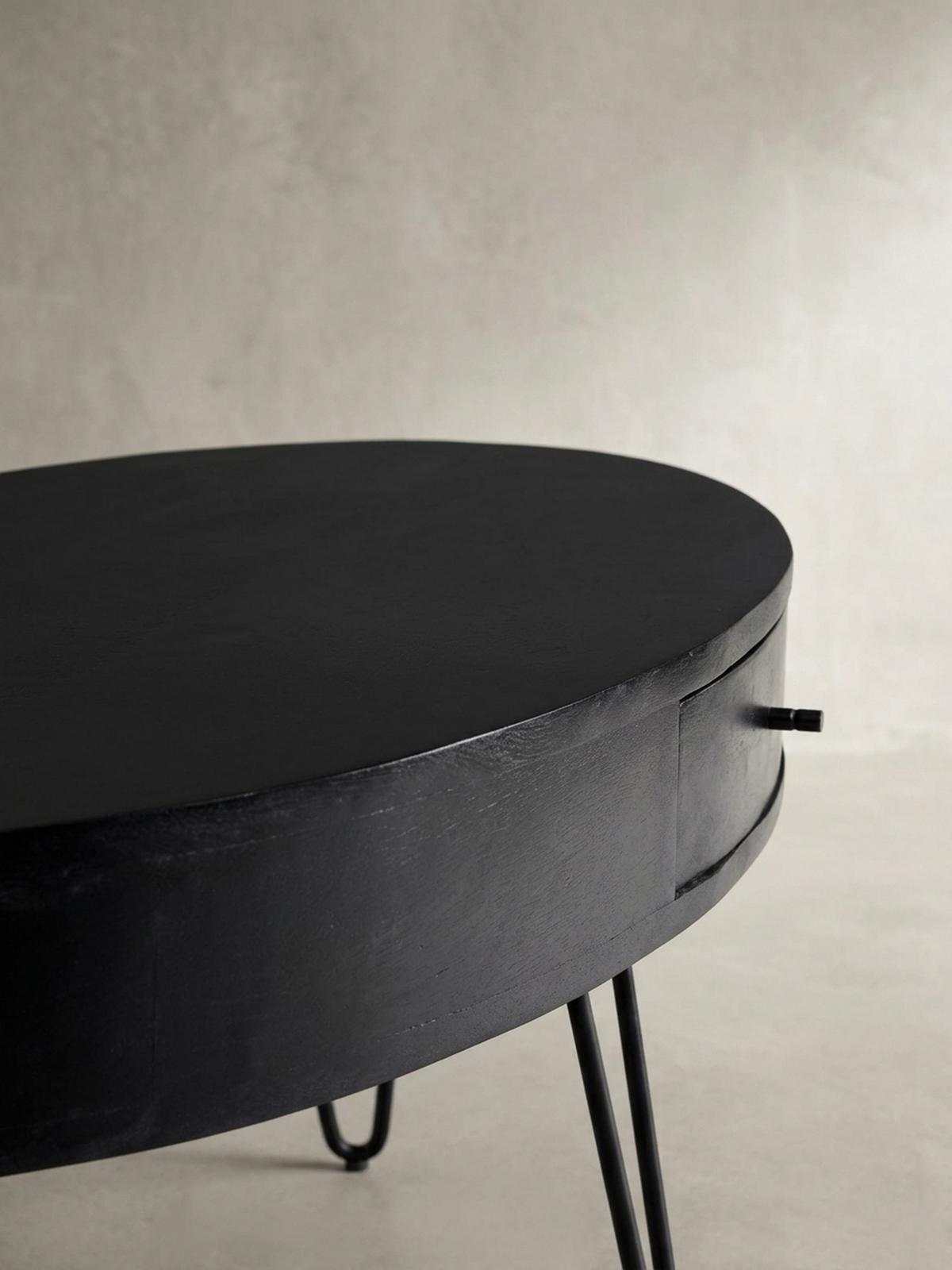 COUCHTISCH in Mango-Massivholz und Metall, 100x50x40 cm, Oval, mit Schublade, Stauraum und Haarnadelbeinen - Schwarz, Holz/Metall (50/100/40cm) - KADIMA DESIGN