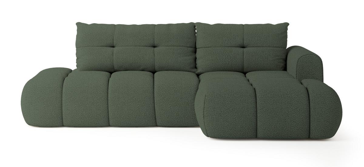ECKSOFA FLUMA R-S Grün Boucle-Stoff mit Schlaffunktion - Grün, Holz (279/158cm) - MASSENO