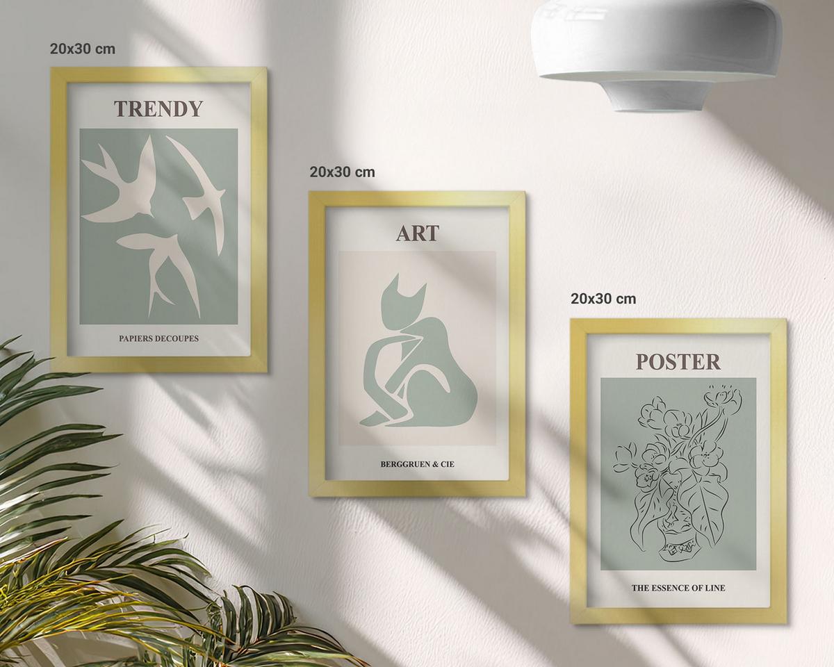 BILDER SET 3er Set - 20x30 cm Goldrahmen - Matisses stilvolle Illustrationen - Goldfarben, Kunststoff (20/30cm) - TULUP