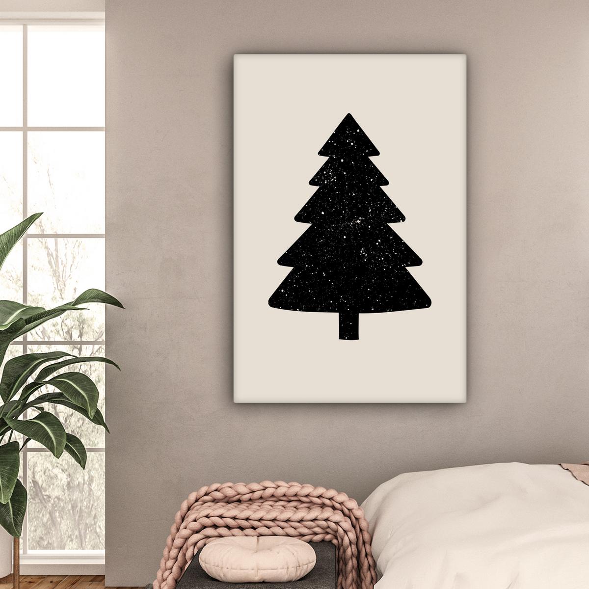LEINWANDBILD Weihnachtsbaum - Schwarz - Urlaub - Beige Deko Groß 90x140 cm - Schwarz, Textil (90/140cm) - MuchoWow
