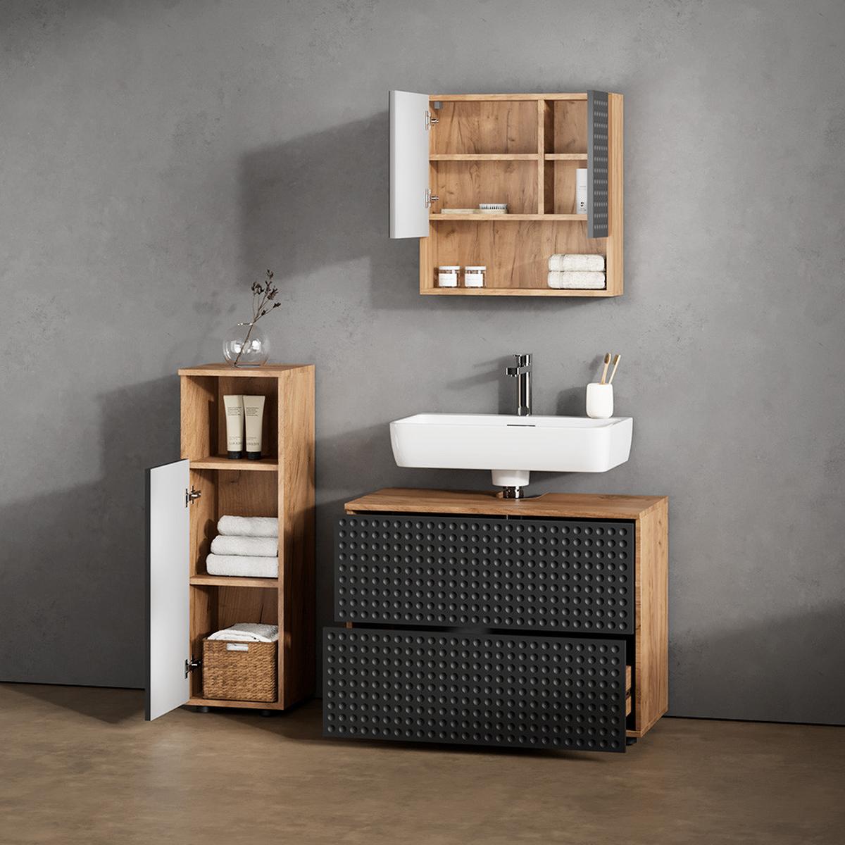MIDISCHRANK Ronco Anthrazit gepunktet 30 x 95 cm - Anthrazit, Holzwerkstoff (30/95/30cm) - Livinity®