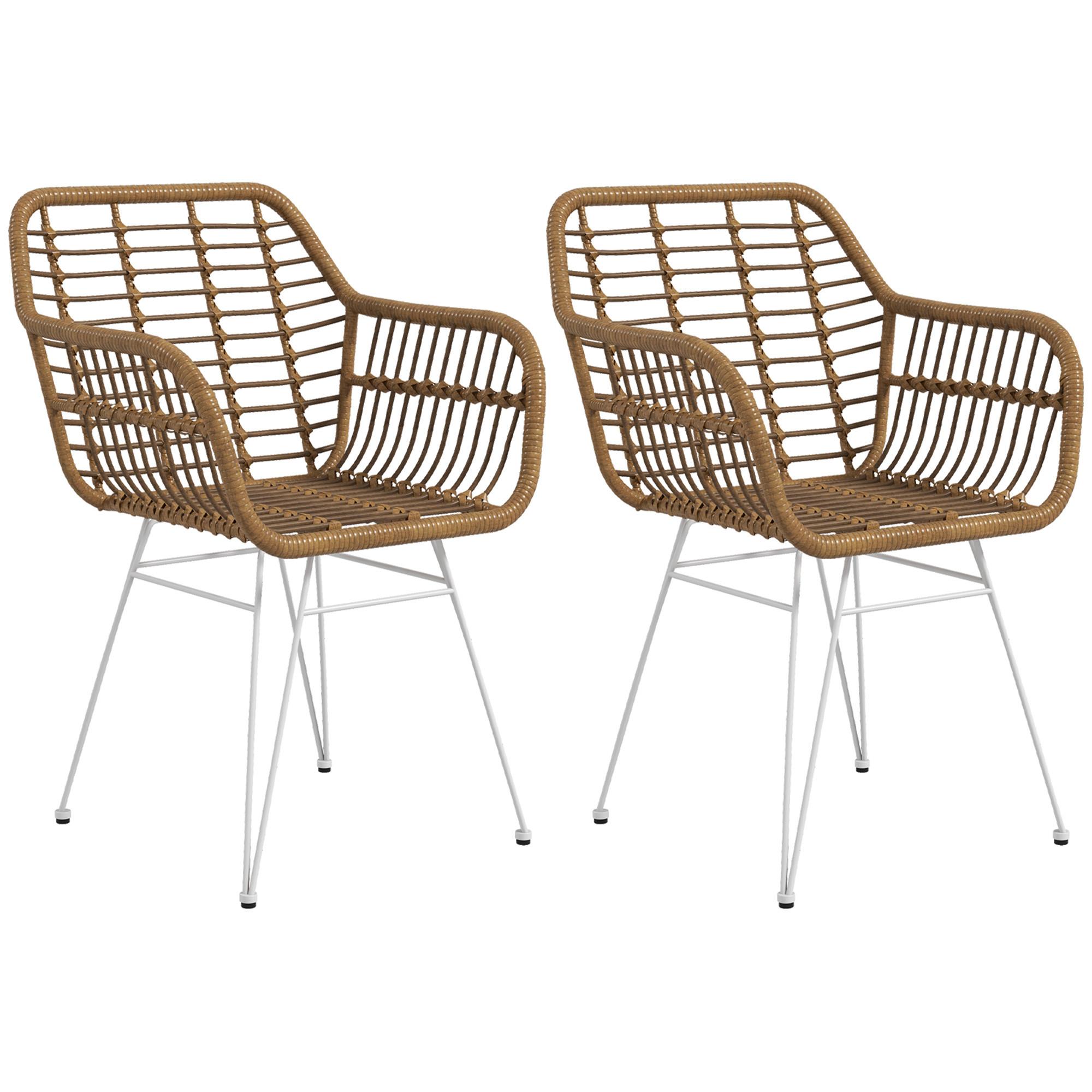 ESSZIMMERSTÜHLE 2er Set Essstuhl mit Rückenlehne Küchenstühle mit Rattenoptik - Hellbraun, Kunststoff (60/79/56cm) - HOMCOM