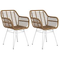 ESSZIMMERSTÜHLE 2er Set Essstuhl mit Rückenlehne Küchenstühle mit Rattenoptik - Hellbraun, Kunststoff (60/79/56cm) - HOMCOM