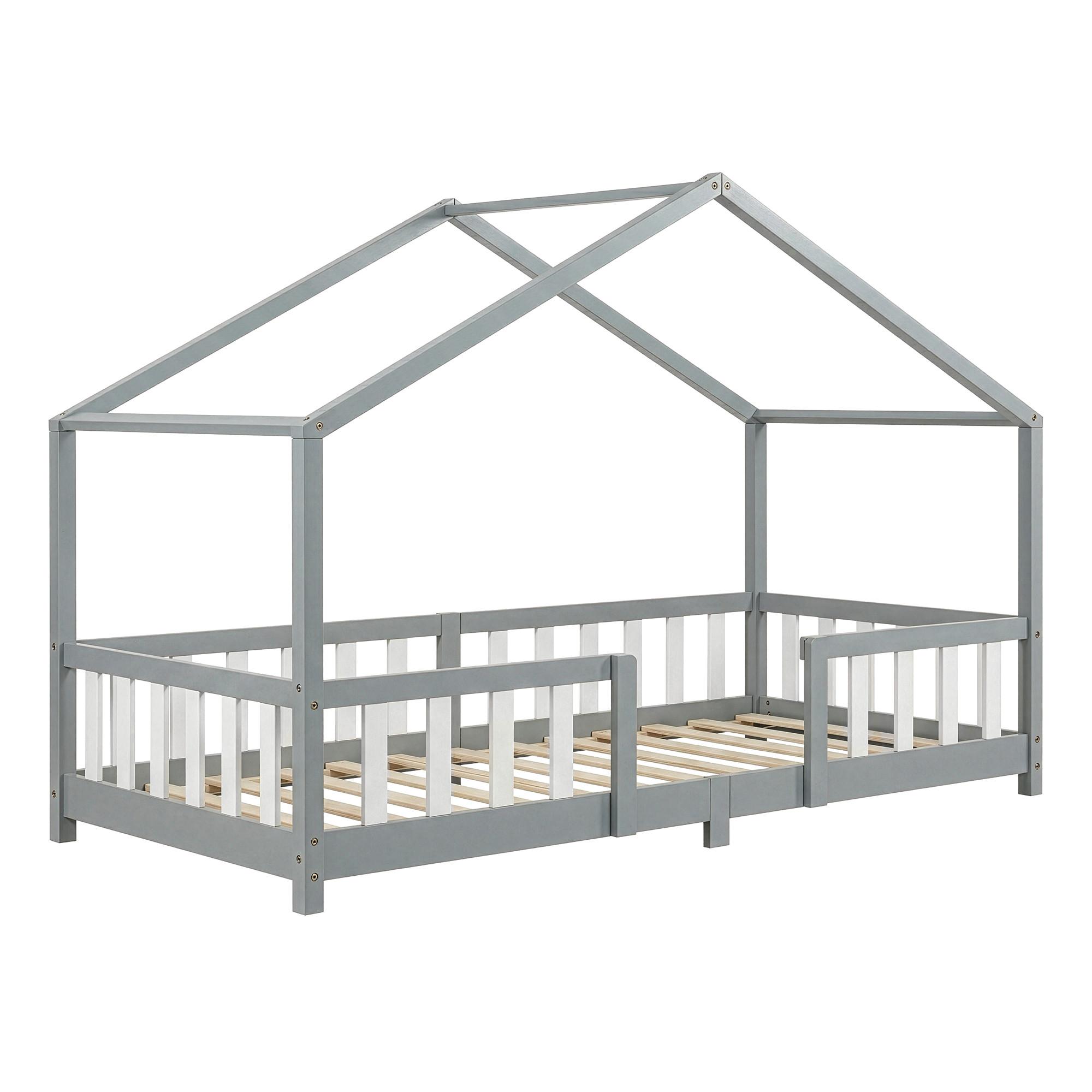 HAUSBETT Treviolo - Hellgrau/Weiß, Holz (90/200cm) - [en.casa]