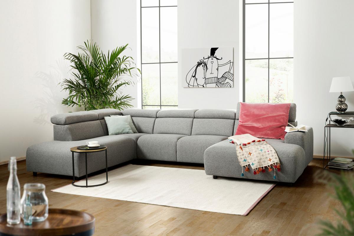 WOHNLANDSCHAFT RISO Grau Webstoff - Schwarz/Grau, Textil (331/81/240cm) - KAWOLA