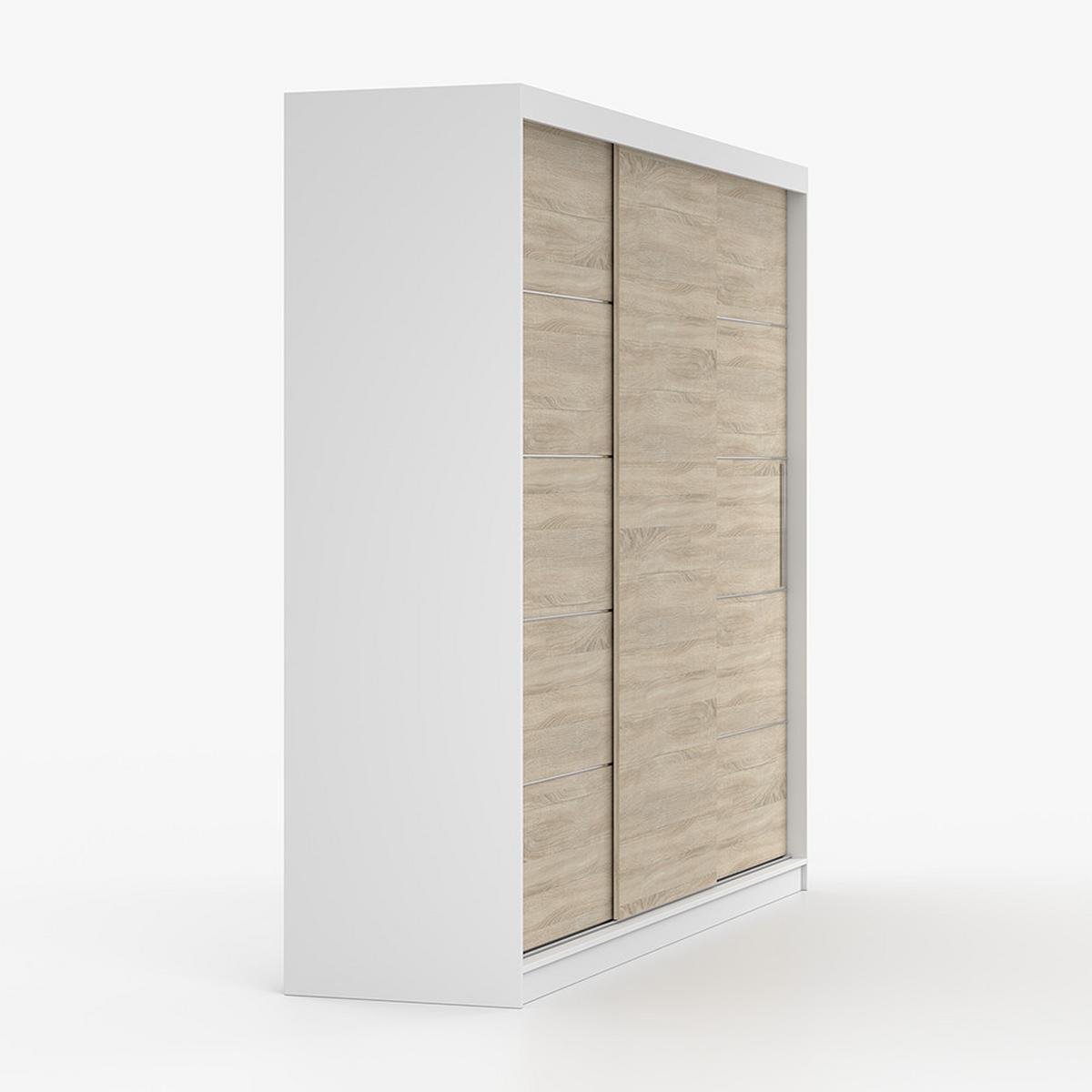 SCHWEBETÜRENSCHRANK ALBA ohne Spiegel Weiß, Sonoma Eiche, ohne LED Beleuchtung 250 cm - Weiß/Sonoma Eiche, Holz (250/218/61cm) - imoebel24
