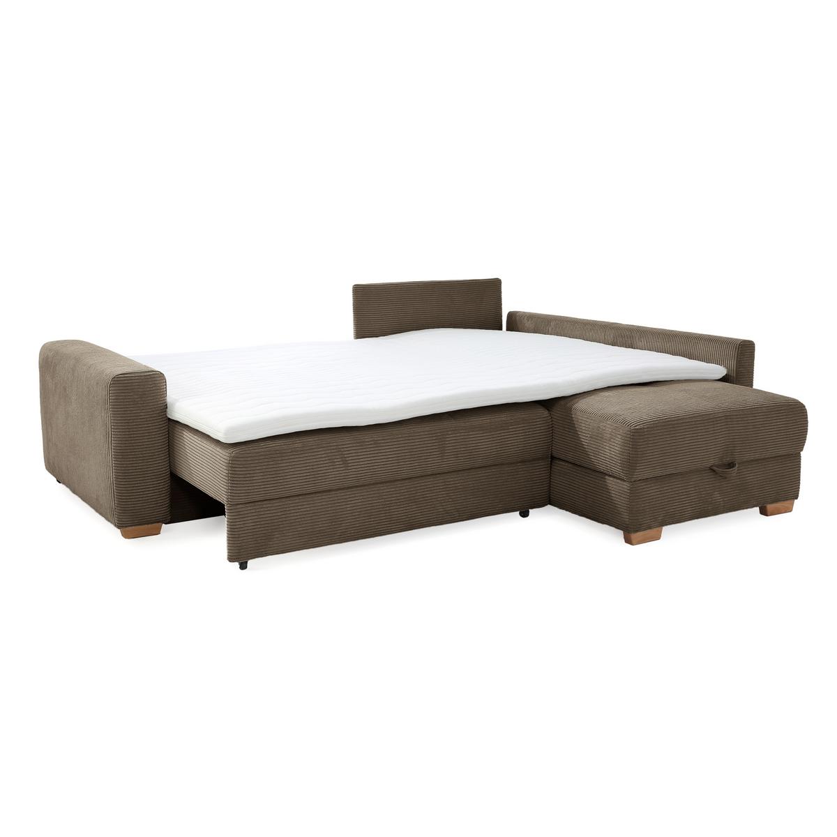 ECKSOFA-DAUERSCHLÄFER Boxspring Federkern Topper Bettkasten, seitenverkehrt montierbar B257/T206/H85 cm, Braun Taupe / 15210 - Braun, Holzwerkstoff (257/206cm) - luma-home