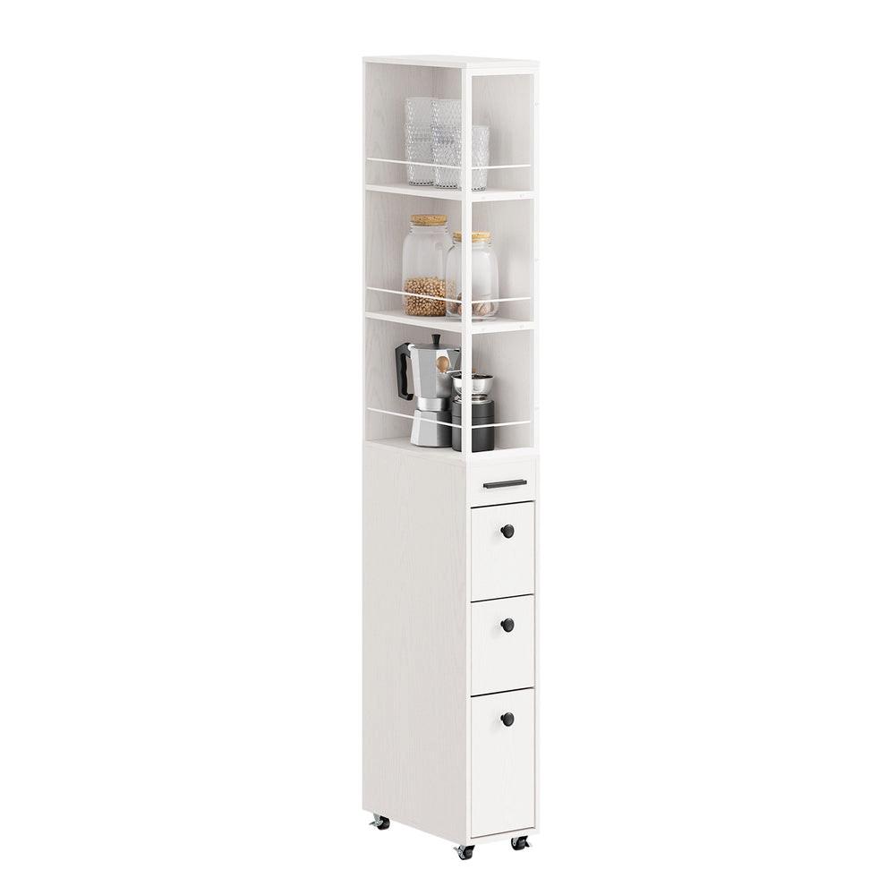 NISCHENSCHRANK mit 3 Schubladen und 3 offenen Regalen 40×20×170 cm - Weiß, Fell (20/170/40cm) - SoBuy