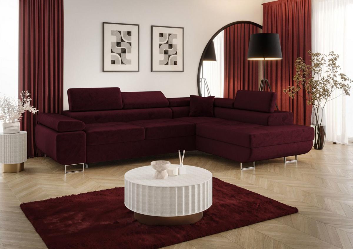 ECKSOFA Monaro Mit Schlaffunktion - Bordeaux, Holzwerkstoff/Textil (275/202cm) - Fun Möbel