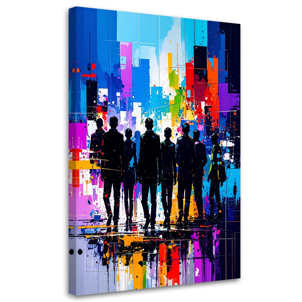 LEINWANDBILD Silhouetten Figuren Bunt Abstrakt 40x60cm - Multicolor, Textil (40/60cm) - Feeby