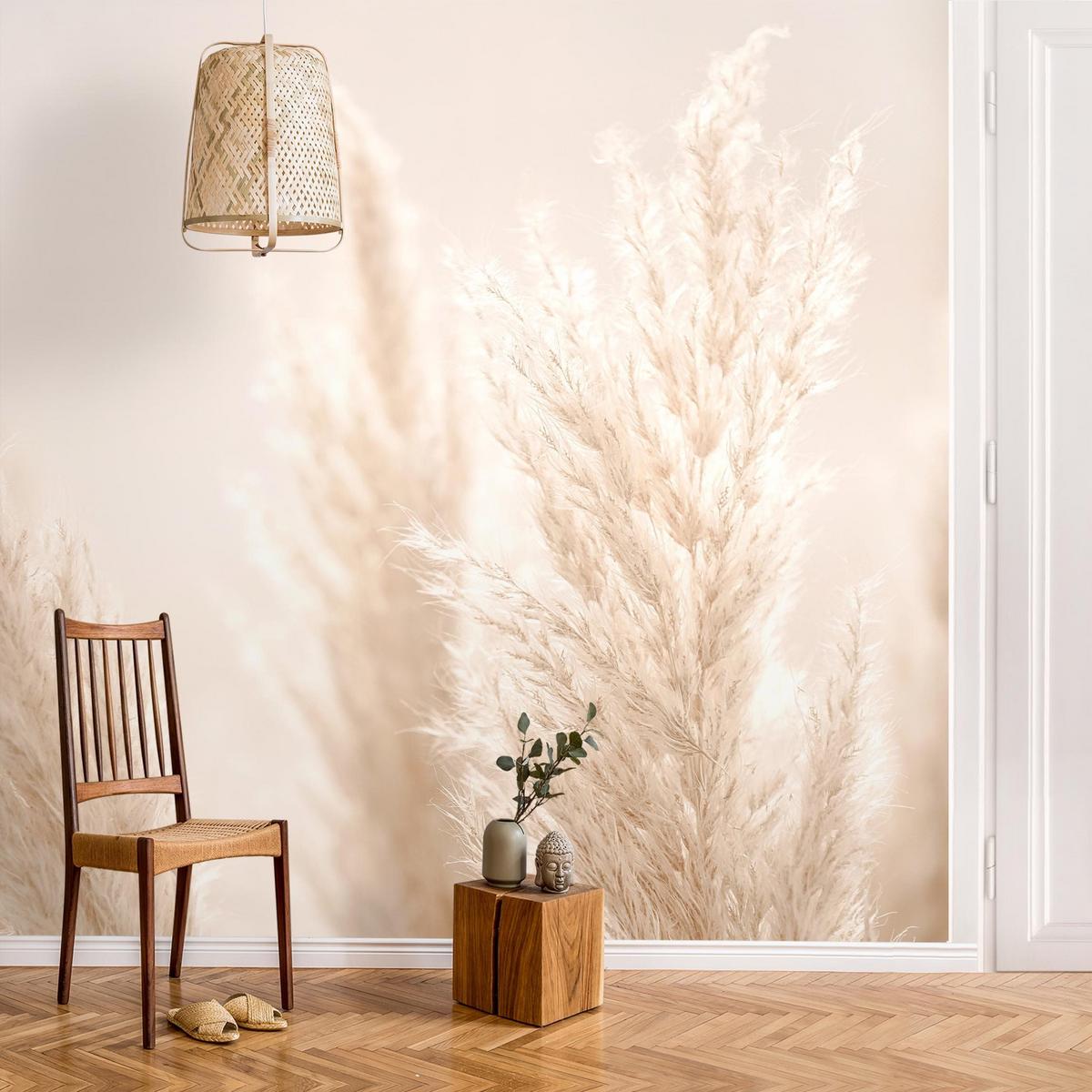 FOTOTAPETE Pampasgras im Sonnenlicht 240/240 cm - Eichefarben, Papier (240/240cm) - Bilderwelten