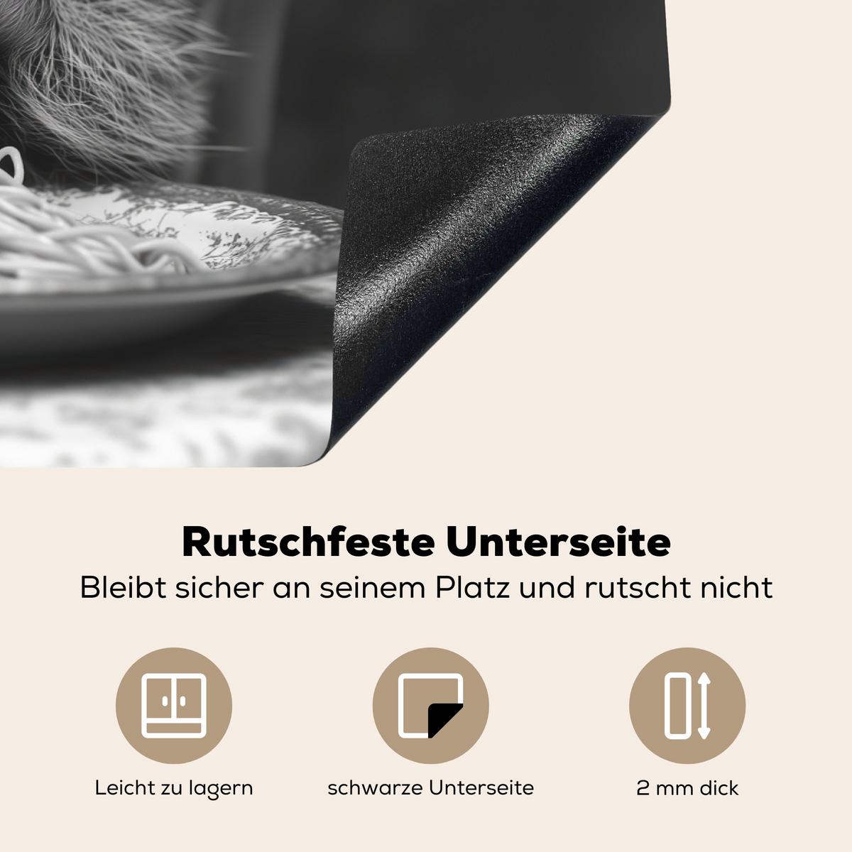 HERDABDECKPLATTE Waschbär - Niedlich - Pasta - Tischtuch - Schwarz - Weiß Ceranfeldabdeckung 76x51.5 cm - Grau, Kunststoff (76/51.5/0.2cm) - MuchoWow