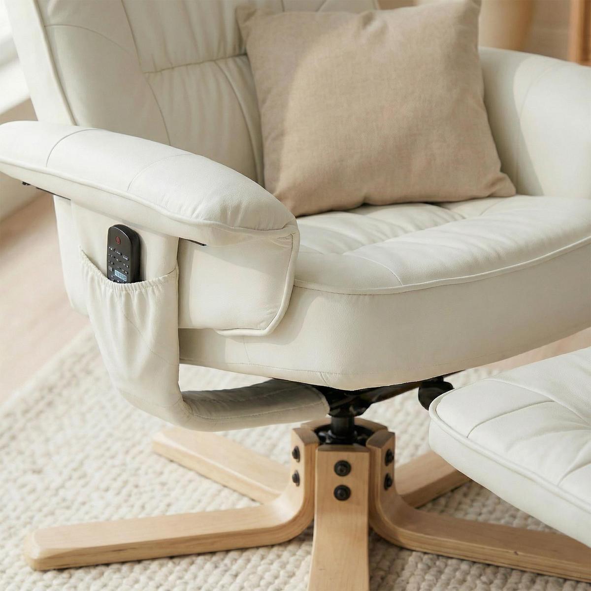 RELAXSESSEL KUNSTLEDER, SET MIT HOCKER CHARLY - Weiß, Textil (76/87/61cm) - IDIMEX