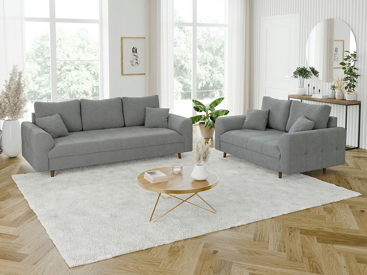2-SITZER-SOFA Henrik Grau Boucle - Braun/Grau, Holz/Textil (150/81/93cm) - S-Style Möbel