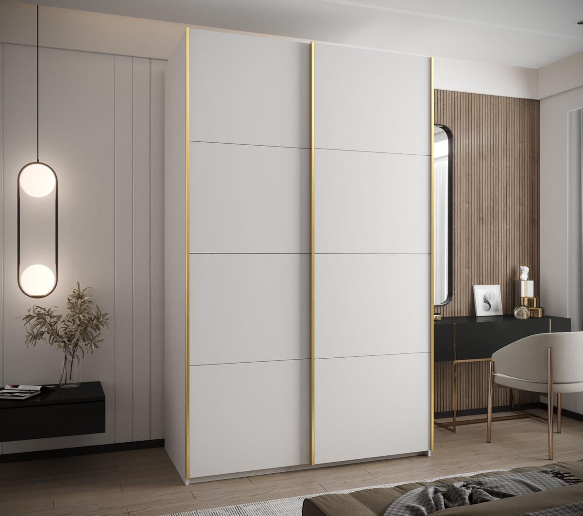 SCHWEBETÜRENSCHRANK 245,5/150/64 2-türig - Goldfarben/Weiß, Holz/Metall (150/245/64cm) - Abiks Möbel