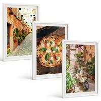 BILDER SET 3er Set - 40x60 cm Weißer Rahmen - Charmante Straßen mit Pizza - Weiß, Kunststoff (40/60cm) - TULUP