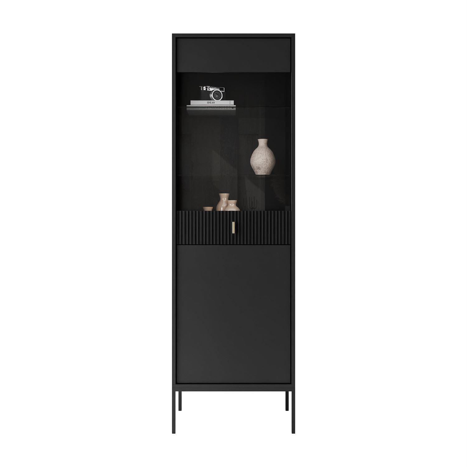 VITRINE MIDNIGHT mit Glastür auf Gestell schwarz - Schwarz, Holzwerkstoff (54/175/39cm) - Lookway