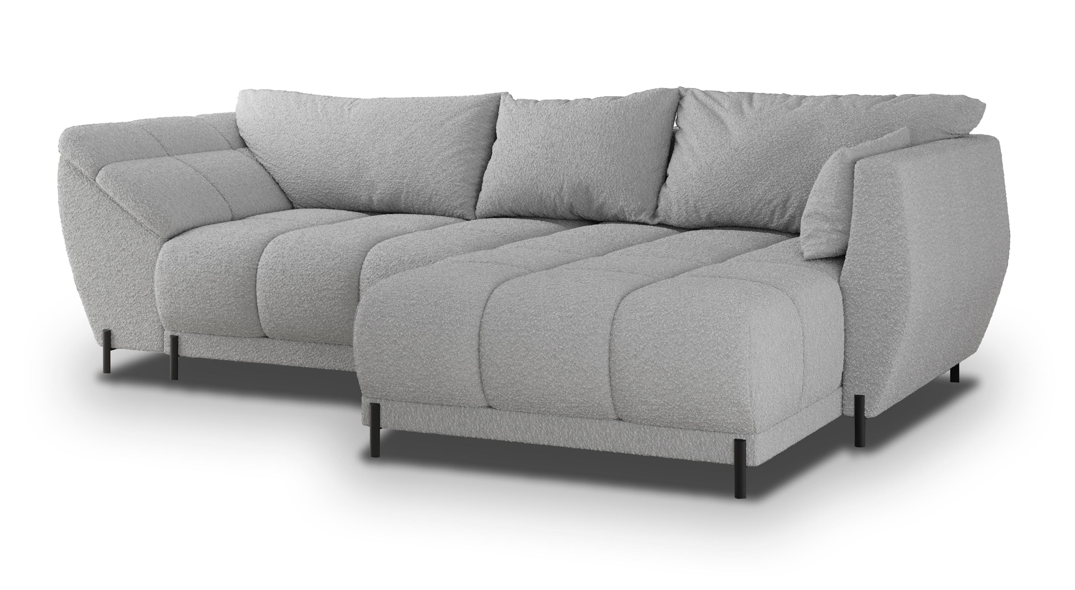 ECKSOFA VESTANO R-S Hellgrau Boucle-Stoff mit Schlaffunktion - Hellgrau, Holz (287/182cm) - MASSENO