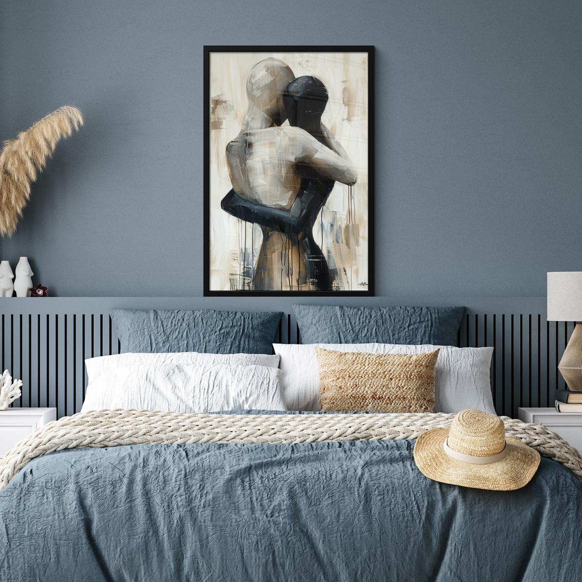 POSTER MIT RAHMENGERAHMTES BILD Abstrakt - Liebe - Schwarz und weiß - Modern 60x90 cm - Schwarz, Papier (60/90cm) - MuchoWow