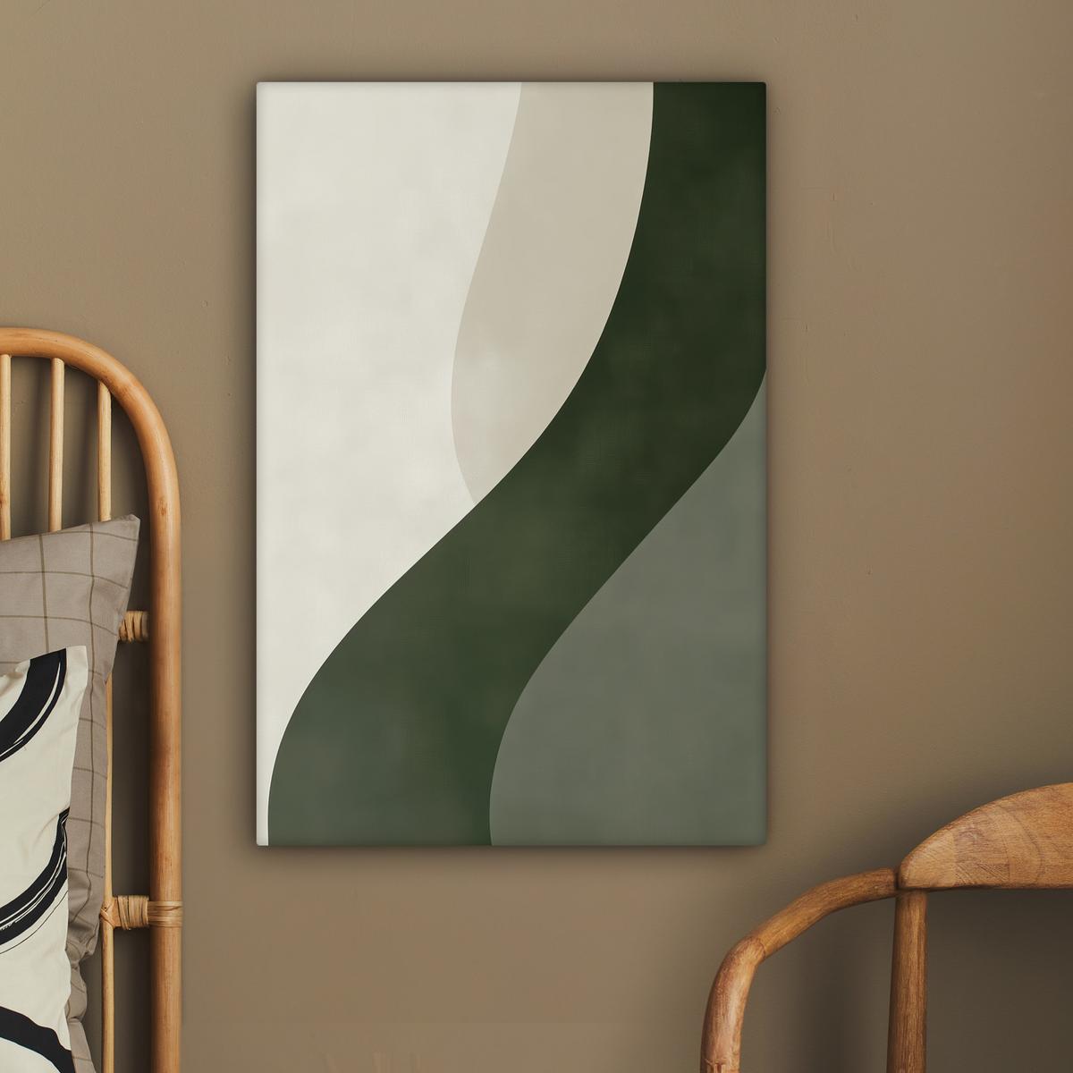 LEINWANDBILD Japandi - Grün - Abstrakt - Modern Wanddeko Schlafzimmer 60x90 cm - Salbeigrün, Textil (60/90cm) - MuchoWow