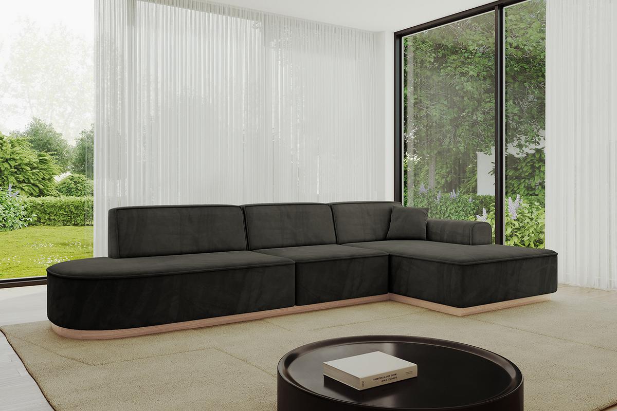 ECKSOFA Ottomane Rechts IREA-L2 - 327x165x80 cm Schwarz - Schwarz, Holzwerkstoff/Textil (327/165cm) - ALTDECOR