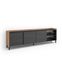 LOWBOARD, Schwarz und Eiche, 207/35/61cm, mit Beinen - Schwarz, Holzwerkstoff (207/61/35cm) - Skraut Home