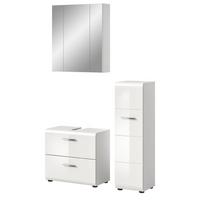 BADMÖBEL SET 3-teilig in weiß Hochglanz Badkombination 105 x 185 cm Cover - Weiß Hochglanz/Silberfarben, Holzwerkstoff/Kunststoff (105/185/30cm) - Inn.Furn
