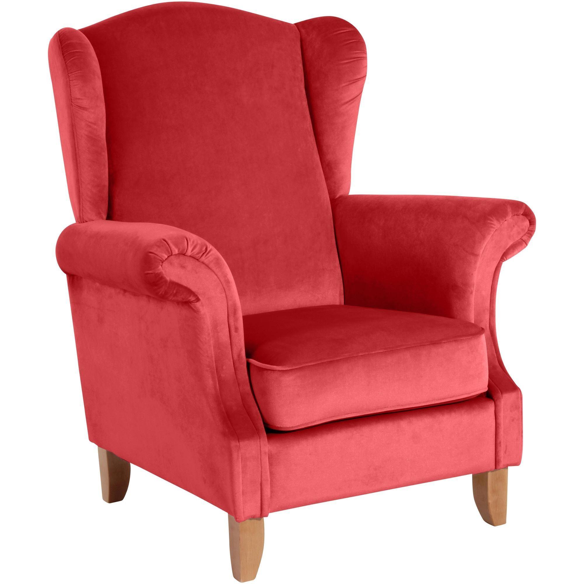 OHRENSESSEL Katria Bezug Samtvelours Buche natur / rot - Rot, Kunststoff (88/108/84cm) - 58aufmkessel