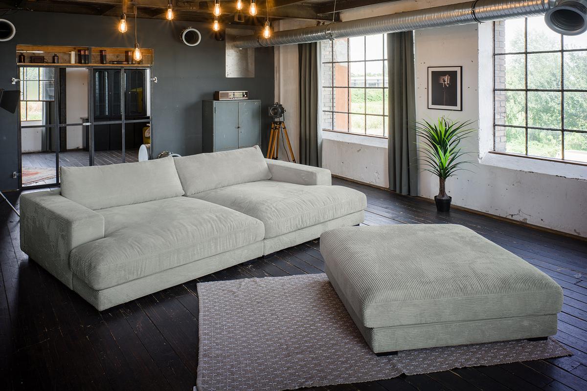 BIG SOFA-SET 7-TLG MADELINE Hellgrau Cord - Hellgrau/Schwarz, Kunststoff/Textil (290/85/170cm) - KAWOLA
