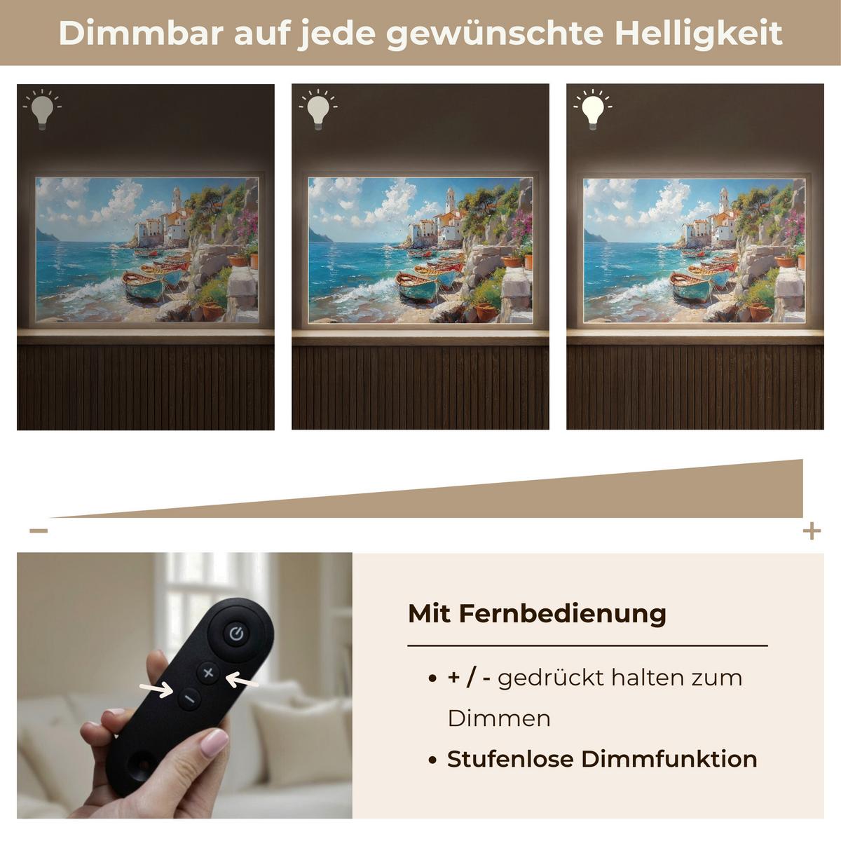 WANDLEUCHTE MIT AKKU Boote - Felsen - Meer - Sonne 60x40 cm - Blau, Holzwerkstoff (60/40/8cm) - OnlyWow