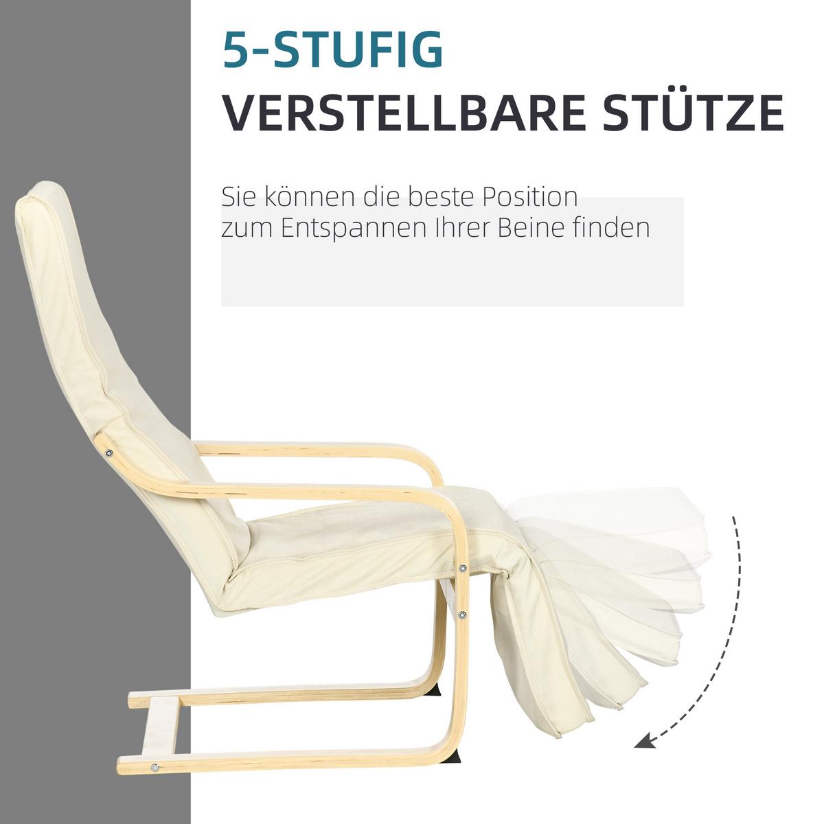 RELAXSESSEL Schwingstuhl, Ruhesessel, Relaxstuhl mit Verstellbarem Fußteil - Weiß, Kunststoff (94/100/66.5cm) - HOMCOM