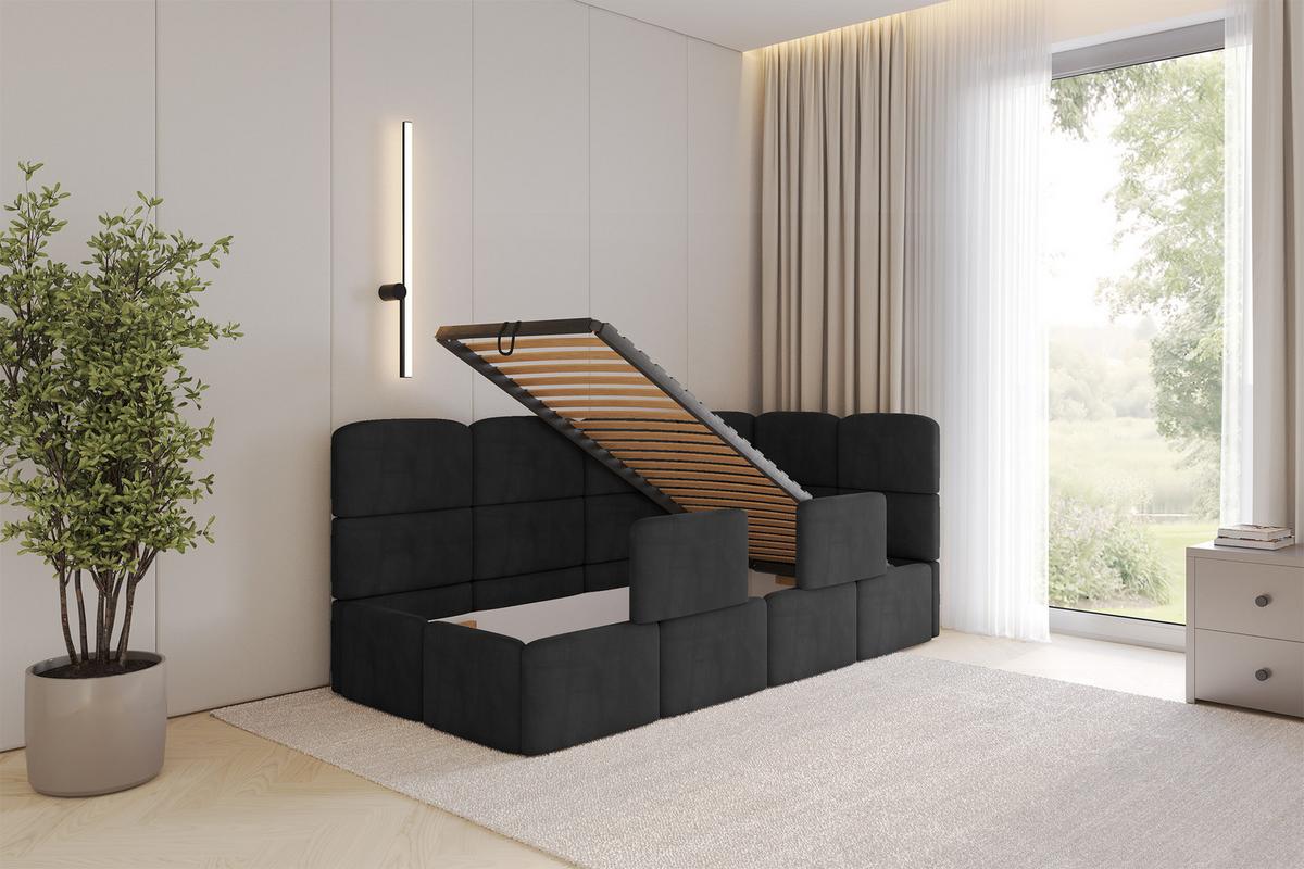 EINZELLBETT Jugendbett mit Bettkasten, Links - KIVY 90x200 Schwarz - Schwarz, Holzwerkstoff/Textil (90/200cm) - ALTDECOR