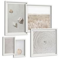 BILDER SET 5er Set - 50x50 cm & 20x30 cm & 40x60 cm Weißer Rahmen - Leichte Boho-Sandtexturen - Weiß, Kunststoff (40/60cm) - TULUP