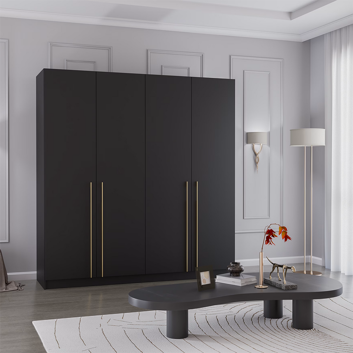 DREHTÜRENSCHRANK ROSA 4D 200/210/55 cm 4-türig Schwarz - Goldfarben/Schwarz, Holz/Holzwerkstoff (200/210/55cm) - imoebel24
