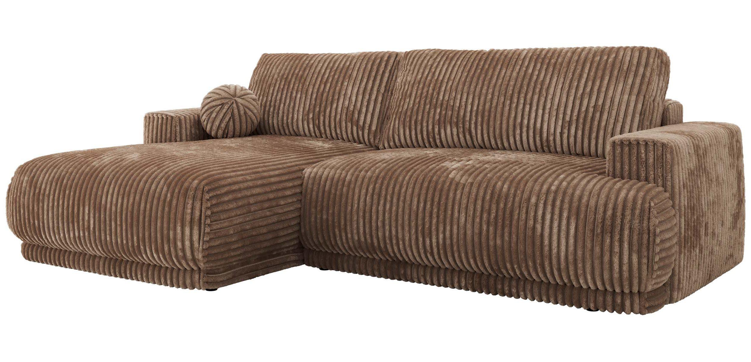 ECKSCHLAFSOFA RINA L Braun Cord - links - Schwarz/Braun, Kunststoff/Textil (267/170cm) - MKS